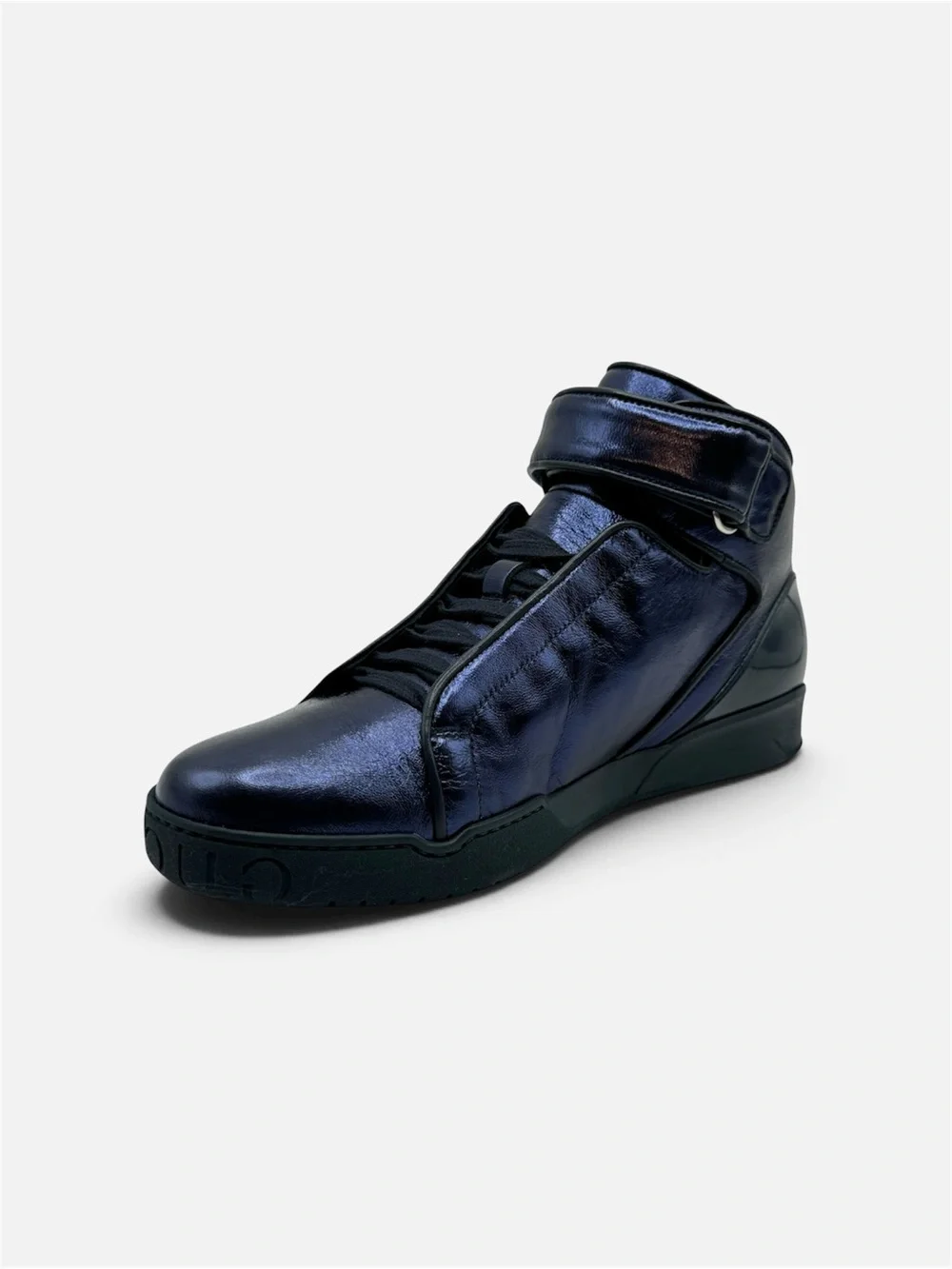 Gucci Blue Leather High Top Sneakers 337216 NIB
